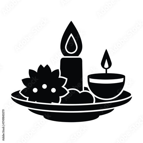 Hindu Pooja Thali with Diya Vector Silhouette Design