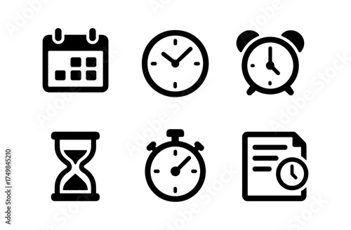 Minimalist time management icons set for apps and websites