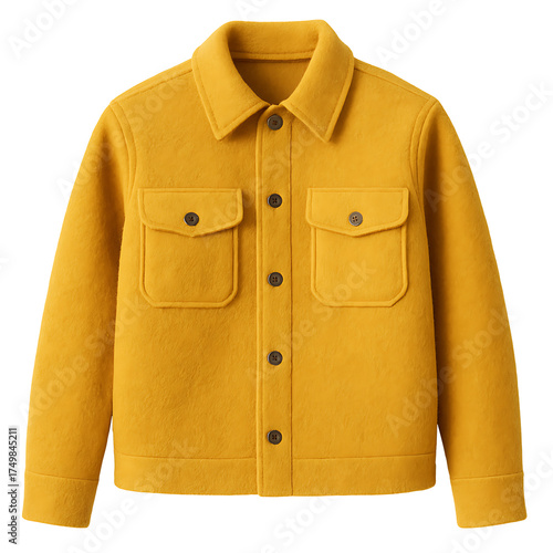 Yellow wool button jacket isolated on transparent background