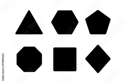 Minimalist geometric shape set in black silhouettes for design projects