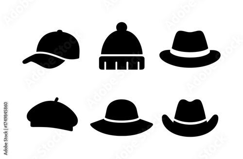 Collection of stylish hat silhouettes featuring various designs in black