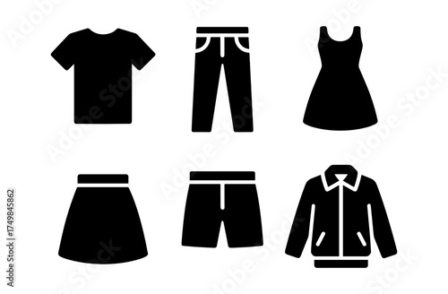 Silhouette icons of casual and formal clothing items for fashion design