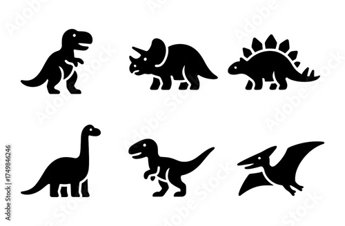 Silhouette dinosaur icons set featuring various prehistoric creatures in minimalist style