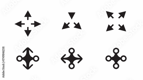 Illustration showing six different arrow configurations for direction and movement indicators usage design | editable eps vectors silhouette