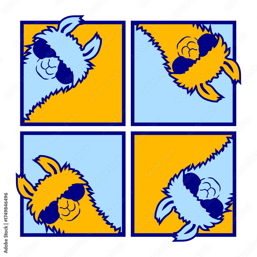 Fototapeta premium Llama Pop Art Quad Cool Sunglasses Pattern Retro Animal 
