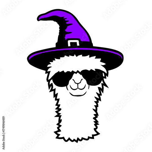 Llama Halloween Witch Hat Purple Cool Animal Sunglasses
