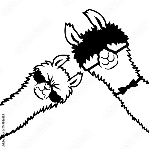 Cool Llamas Wearing Sunglasses Funny Animal Friends Black White
