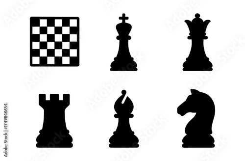 Chess icons collection: silhouette chessboard and pieces design