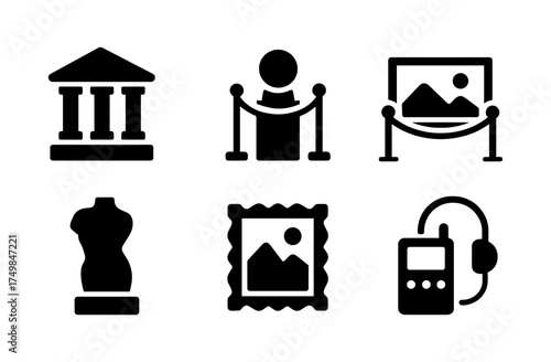 Museum icons: gallery, sculpture, audio tour, exhibition symbols