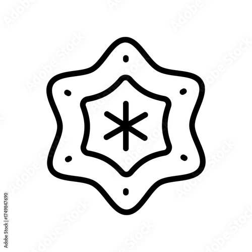 Gingerbread star cookie line icon. Xmas design element. Cracker, biscuit, snack symbol. Traditional Christmas cookies. Vector outline icon isolated on white background.
