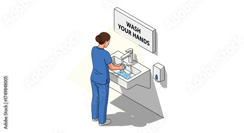 Medical worker practicing proper hand hygiene at a clinic sink, a crucial step for infection control and disease prevention