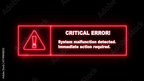 glowing neon Exclamation mark system failure style neon frame critical error icon on black background. system malfunction detected. immediate action required neon text sign.