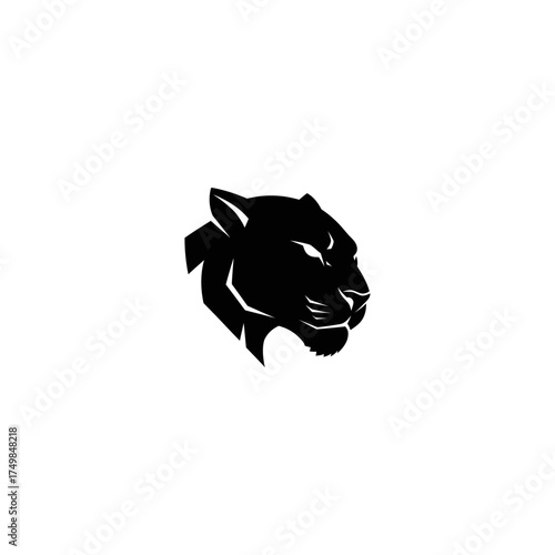 Black silhouette of a wild cat's head facing the right, with fierce expression