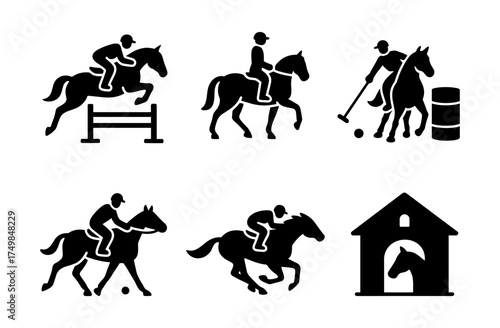 Equestrian activities in black silhouette style
