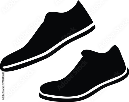 Black and white illustration of two minimalist running shoes silhouette