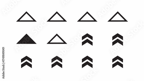 Arrangement of triangles and double chevron shapes in a grid pattern on a white background surface view | editable eps vectors silhouette