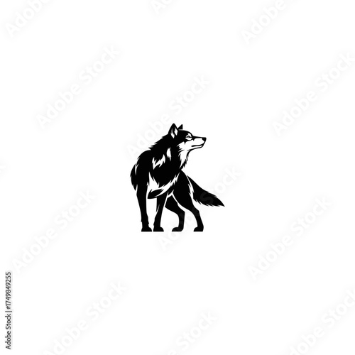 Silhouette of a wolf standing, looking up with a sleek and elegant posture