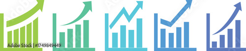 Up  curved arrow chart icon. Growing bar graph icon set on white background. Increase bar graph concept. 