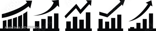 Up  curved arrow chart icon. Growing bar graph icon set on white background. Increase bar graph concept. 