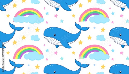 Cute Whale Rainbow Pattern Design.