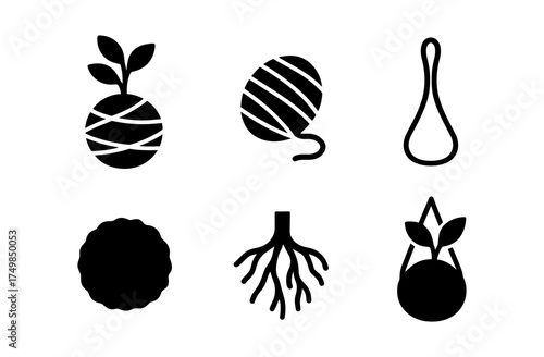 Minimalist plant and craft icons set with kokodama, macrame, and more