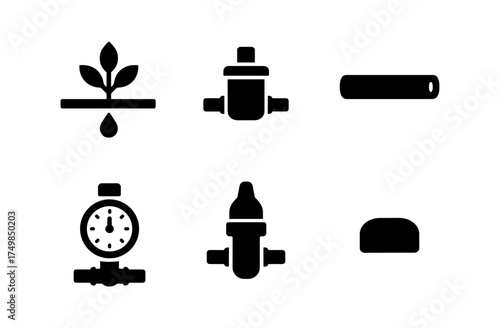 Essential irrigation equipment icons for modern farming and gardening