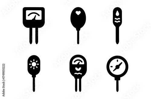 Minimalist black icons for measuring devices and meters
