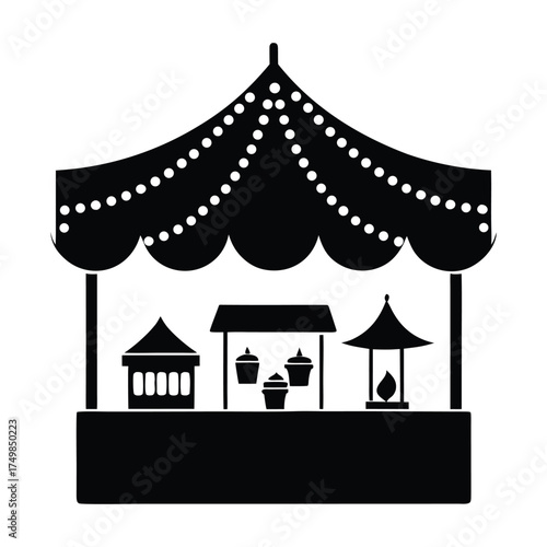 Festival Market Stalls with Lights Vector Silhouette