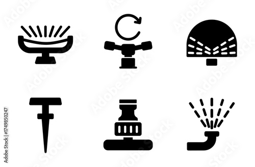 Set of minimalist garden sprinkler icons in silhouette style