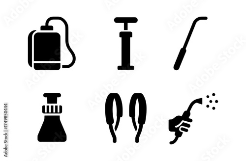 Silhouette icons of car repair tools including pump and jumper cables