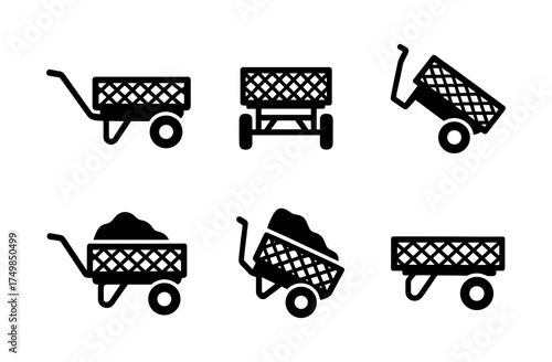 Set of garden trolley icons in black and white silhouette style