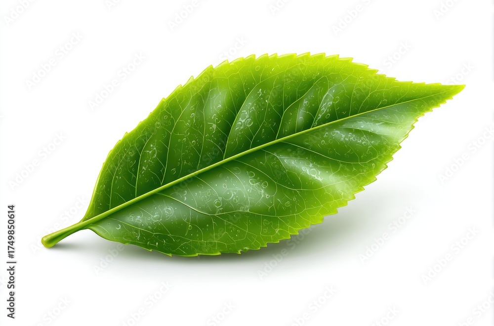 Fototapeta premium Fresh Green Tea Leaf Isolated on White Background.