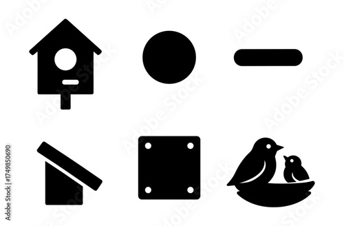 Silhouette birdhouse and bird icons set with simple minimalist design