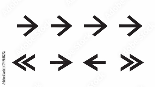 Illustration showing an arrangement of eight black arrows pointing in different directions on a white background | editable eps vectors silhouette