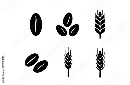 Minimalist grain and seed icons set in brown color scheme