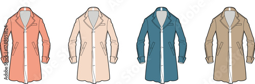 A Collection of Four Men's Trench Coats in Different Colors and Styles