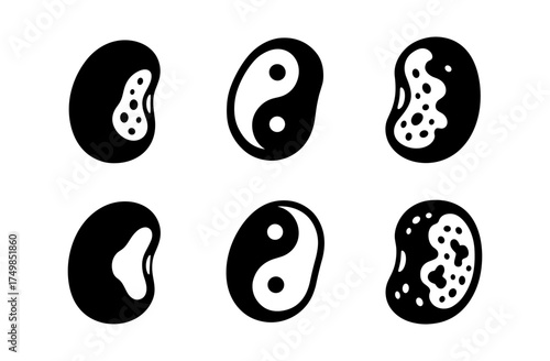 Abstract yin yang pattern with unique shapes in monochrome design