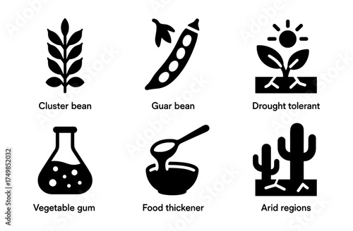 Guar bean icons: agriculture, chemistry, and arid region resilience symbols