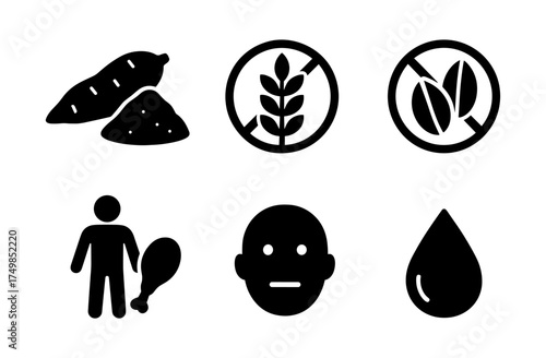 Dietary icons: gluten-free, dairy-free, paleo, whole30, and water drop symbols