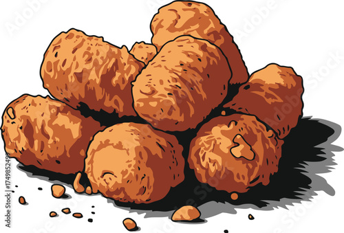 A pile of crispy golden brown fried chicken nuggets illustration