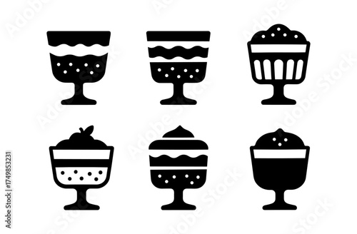 Silhouette dessert icons in simple monochrome style for culinary designs