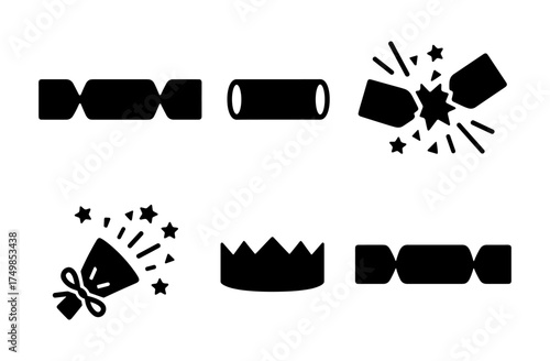 Silhouette set of traditional holiday crackers with festive designs and patterns