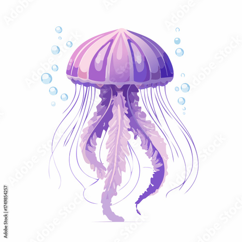Cartoon jellyfish floating in the ocean with bubbles and tentacles