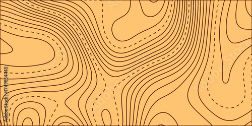 A seamless brown wood texture background vector illustration presents a vintage floral pattern design with light gold swirl ornament. circle, grunge, wave, yellow, curve, line, flower, shape
