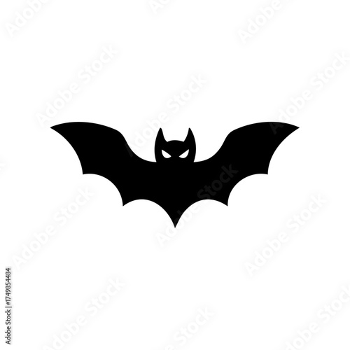 Stylized black bat silhouette with pointed wings symbolizing night, mystery, and Halloween design themes.
