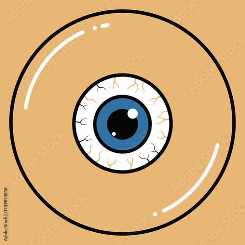 Cartoon Eyeball With Blue Iris And Red Veins.