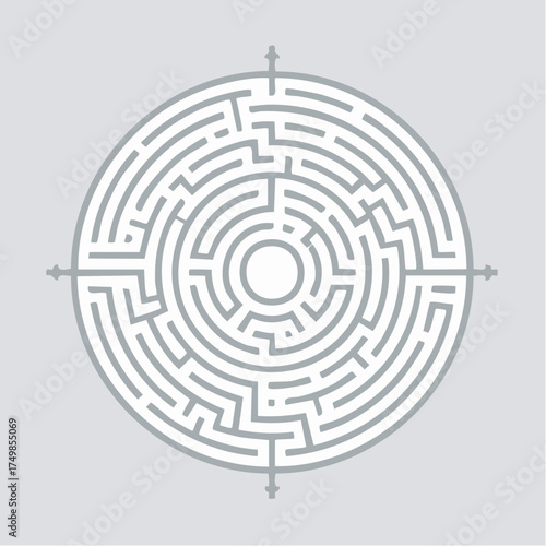 Circular maze graphic challenging navigation and problem solving design