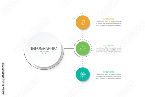 Vector infographic label design with circle infographic template design and 3 options or steps.