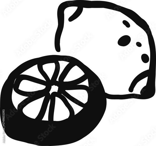 Whimsical lemon line art doodle. Whimsy citrus slice fruit. Vector illustration