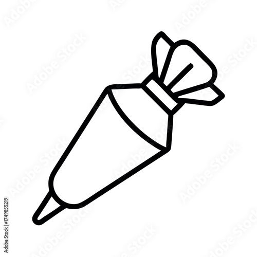 Simple outline drawing of a pastry bag with a star tip for baking and decorating